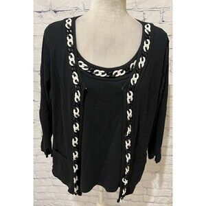 Rafaella Black Jacket/sweater & Tank Top Set B&W Chain design Size Large